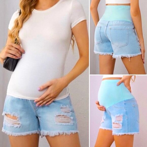 2 pair Maternity Jean shorts l Light denim l Dark denim daisy l XXL l EUC - Picture 8 of 8